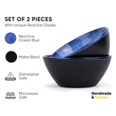 Ceramic Serving Medium Bowls Set Of 2 Pieces - 850ml Each, Blue Reactive | Premium Ceramic Bowls - Medium Size | Microwave Safe Bowls - Bowl Sets With Glossy Finish | Ceramic Bowls
